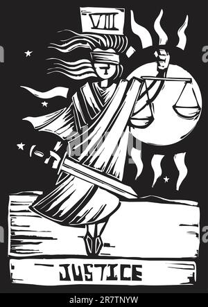 La carte de tarot Arcanes Majeurs de droit de la Justice Illustration de Vecteur