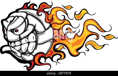 Boule de volley-ball à effet flamboyant dessin-animé à visage sphérique Illustration Vector Illustration de Vecteur