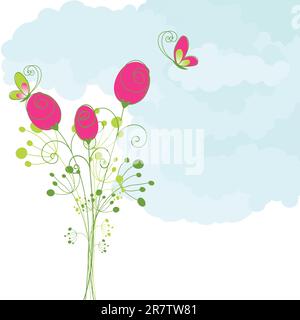 Carte de vœux de printemps à motif papillon coloré et rose rouge avec espace de copie Illustration de Vecteur