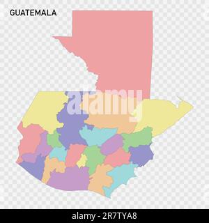 Carte couleur isolée du Guatemala avec frontières des régions Illustration de Vecteur