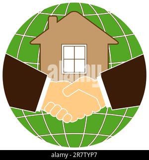 silhouette écologique planète et maison avec poignée de main Illustration de Vecteur
