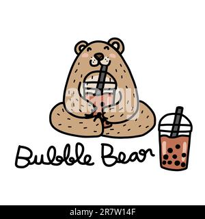 Illustration vectorielle de dessin animé avec logo « Bubble tea Bear » Illustration de Vecteur