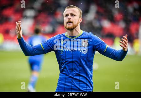 Niall Maher a réalisé des scores lors du match de football Sky Bet EFL League 2 entre Doncaster Rovers FC et Grimsby Town FC au stade Eco-Power, Doncast Banque D'Images