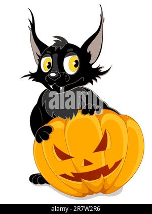 Black bat et Halloween citrouille sur un fond blanc Illustration de Vecteur