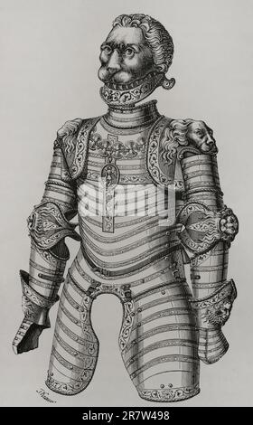 Armure ornée de lions, soi-disant celui du roi Louis XII de France (1462-1515). Gravure. 'Les Arts au Moyen Age et l'Epoque de la Renaissance', par Paul Lacroix. Paris, 1877. Banque D'Images