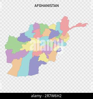 Carte couleur isolée de l'Afghanistan avec frontières des régions Illustration de Vecteur