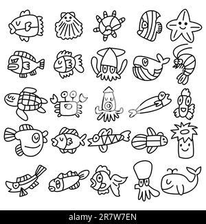 dessin à la main poisson aquarium icônes ensemble Illustration de Vecteur