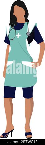 Femme avec l'infirmière du médecin blanc smock. Vector illustration Illustration de Vecteur