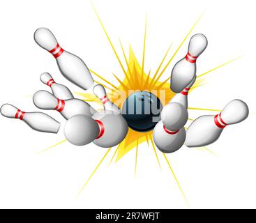 Tous les dix quilles d'être renversé par une boule de bowling pour une grève Illustration de Vecteur