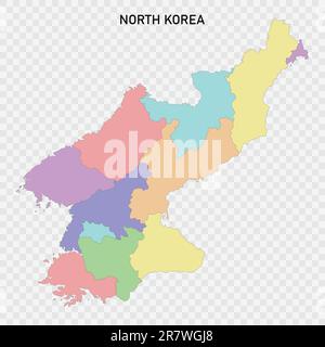Carte couleur isolée de la Corée du Nord avec frontières des régions Illustration de Vecteur