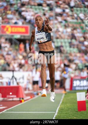 Yulimar Rojas, du Venezuela, en compétition pour le triple saut féminin aux Jeux Bislett d’Oslo, à la Ligue des diamants de Wanda, au stade Bislett d’Oslo, en Norvège, le 1 Banque D'Images