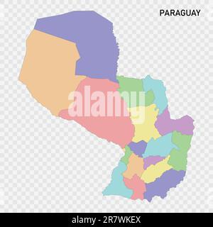 Carte couleur isolée du Paraguay avec frontières des régions Illustration de Vecteur