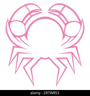 Logo du cancer du signe du zodiaque, icône croquis écrevisse ou crabe isolé sur fond blanc. Illustration de Vecteur