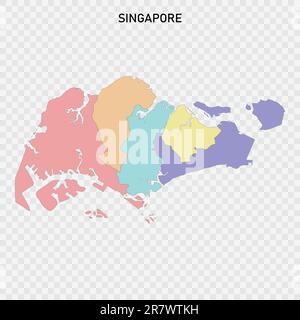 Carte couleur isolée de Singapour avec frontières des régions Illustration de Vecteur