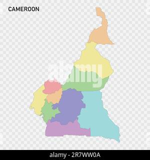 Carte couleur isolée du Cameroun avec frontières des régions Illustration de Vecteur