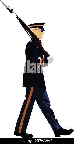 Soldat américain lors d'une parade militaire. Vector illustration sur fond blanc Illustration de Vecteur