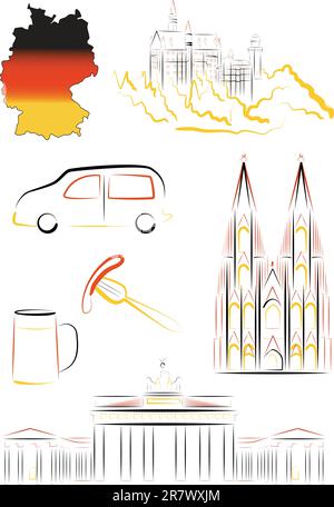 Ensemble de sites et symboles stylisés dessinés par vecteur de l'Allemagne Illustration de Vecteur