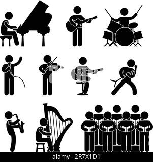 Un ensemble de pictogrammes sur le musicien et le chanteur. Illustration de Vecteur