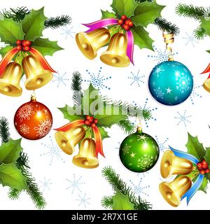 Motif sans couture avec boules et cloches de noël Illustration de Vecteur