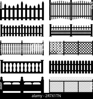 Un ensemble de clôtures et de briques murales. Illustration de Vecteur