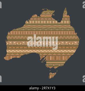 Contour du pays avec des éléments ethniques australiens dans le modèle national Illustration de Vecteur