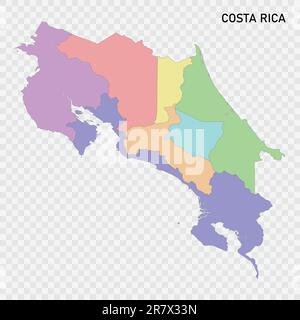 Carte couleur isolée du Costa Rica avec frontières des régions Illustration de Vecteur