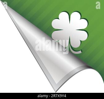 St. Patrick's Day four LEAF Clover Luck Icon sur Vector pelée coin Tab convient pour une utilisation dans l'impression, sur des sites Web, ou dans des supports publicitaires. Illustration de Vecteur