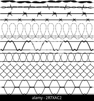 Un ensemble de clôtures et de fils barbelés. Illustration de Vecteur