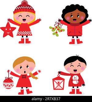 Collection Winter Happy pour enfants. Illustration de dessin animé vectoriel. Illustration de Vecteur