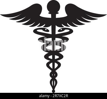 Symbole caduceus noir isolé sur blanc. Illustration de Vecteur