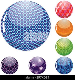 globes abstraits colorés et brillants avec différents motifs sphériques internes, illustration vectorielle abstraite ; l'image contient de la transparence Illustration de Vecteur