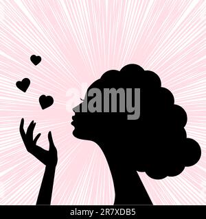 Belle femme silhouette visage avec coeur kiss Illustration de Vecteur