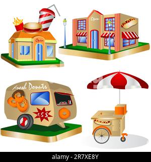 Illustration de 4 types de fast-food différents. Illustration de Vecteur