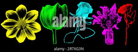 Éléments de montage en demi-ton dans un style de magazine tendance. Fleur. Illustration vectorielle avec formes de découpe punk vintage grunge Illustration de Vecteur