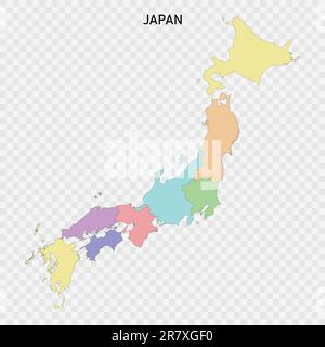Carte couleur isolée du Japon avec frontières des régions Illustration de Vecteur