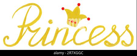 Lettrage typographique en or de la couronne de princesse isolé. Banque D'Images