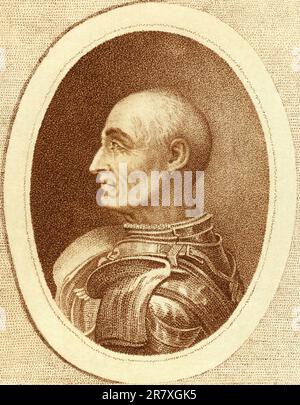 1450 CA , Bergame , ITALIE : l'italien Condottiero BARTOLOMEO COLLEONI ( 1395 - 1475 ). Portrait gravé par un artiste inconnu du XVIII siècle . -HISTOIRE - FOTO STORICHE - CONDOTTIERO - PORTRAIT - RITRATTO - ITALIA - Capitano di Ventura - Generale - ritratto - incisione - illustrazione - illustration - profilo - profil - RINASCIMENTO - RENAISSANCE - armatura - armure --- Archivio GBB Banque D'Images