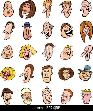 Cartoon illustration de l'énorme ensemble de faces funny people Illustration de Vecteur