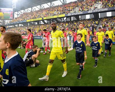 17 juin 2023: Le défenseur SC de Nashville Shaq Moore (18) prend le terrain pendant la première moitié d'un jeu MLS entre St. Louis City SC et Nashville SC à Geodis Park à Nashville TN Steve Roberts/CSM Banque D'Images