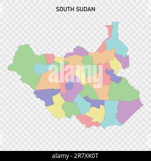 Carte couleur isolée du Sud Soudan avec frontières des régions Illustration de Vecteur