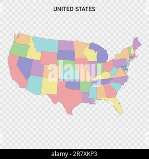 Carte couleur isolée des États-Unis avec frontières des régions Illustration de Vecteur