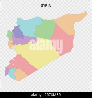 Carte couleur isolée de la Syrie avec les frontières des régions Illustration de Vecteur