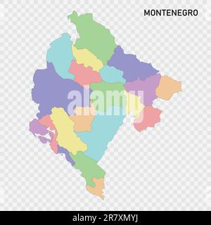 Carte couleur isolée du Monténégro avec frontières des régions Illustration de Vecteur