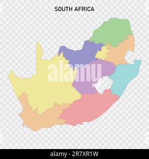 Carte couleur isolée de l'Afrique du Sud avec frontières des régions Illustration de Vecteur