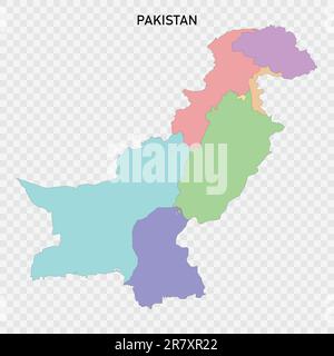 Carte couleur isolée du Pakistan avec frontières des régions Illustration de Vecteur