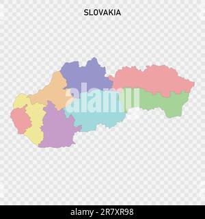 Carte couleur isolée de la Slovaquie avec frontières des régions Illustration de Vecteur