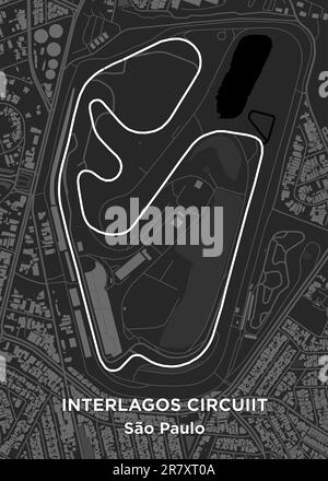 L'Autódromo José Carlos Pace, mieux connu sous le nom d'Interlagos, est un circuit de sports motorisés de 4,309 km (2,677 miles) situé dans la ville de São Paulo, au Brésil Illustration de Vecteur