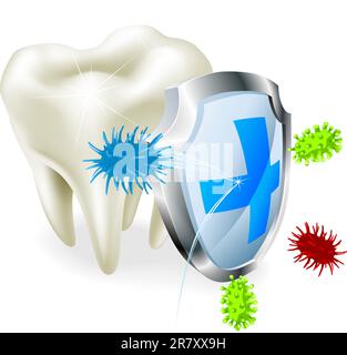 Une dent protégée de pourriture ou de bactéries par un bouclier Illustration de Vecteur