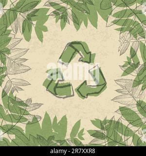 Le symbole de recyclage, à la réutilisation de l'imprimé papier. Dans l'image de feuilles. vector illustration, EPS10. Illustration de Vecteur