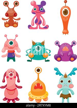 Ensemble d'icônes de cartoon Monsters Illustration de Vecteur
